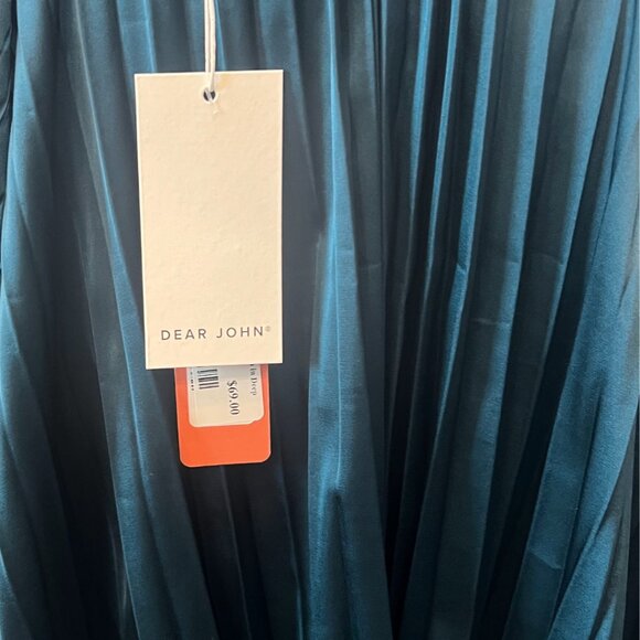 NWT Dear John Deep Teal Pleated Deletta Shirt Tie Front L XL - Picture 9 of 12